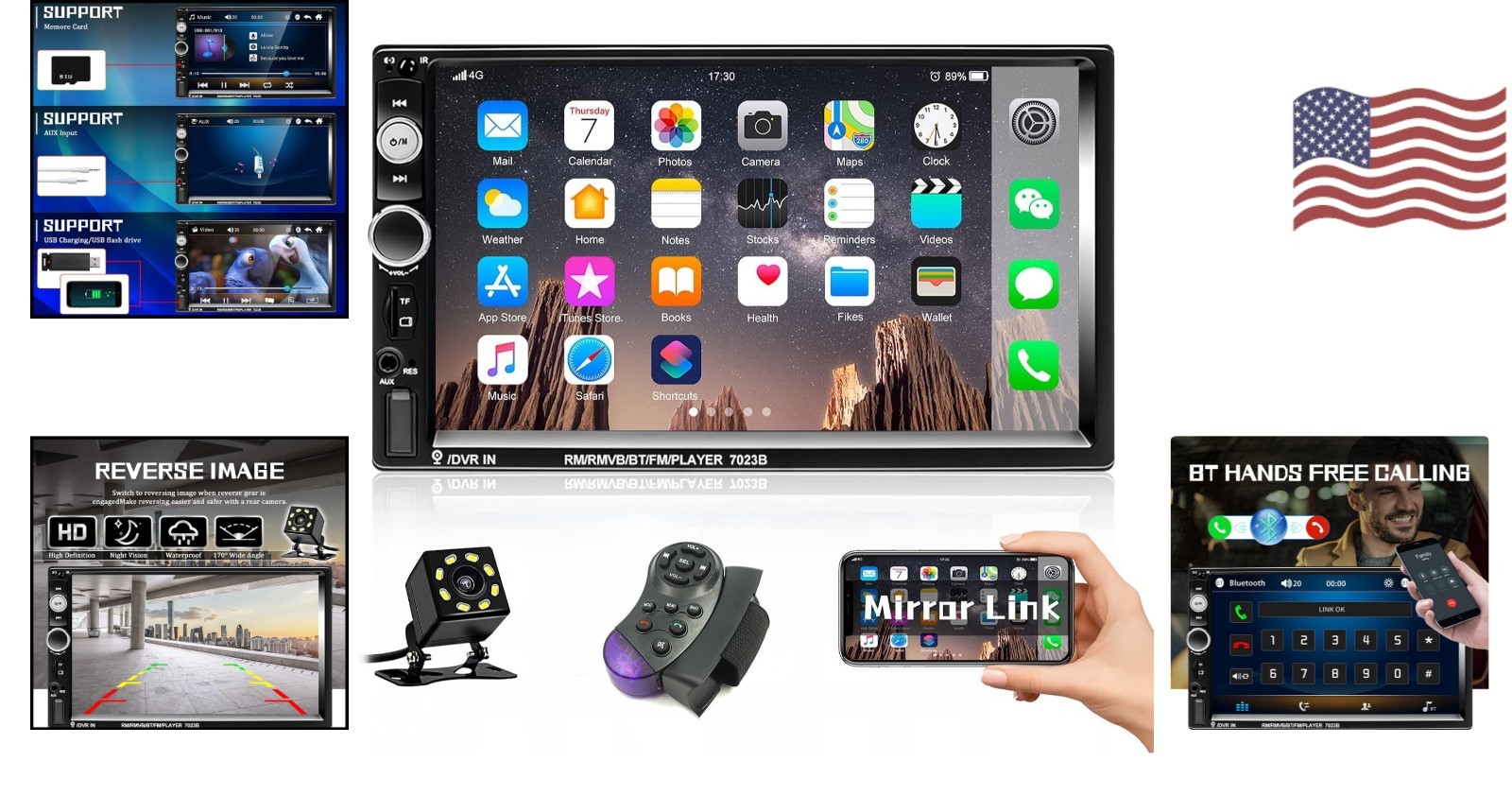Touch Screen Double Din Car Radio with Mirror Link, Bluetooth & FM Functions