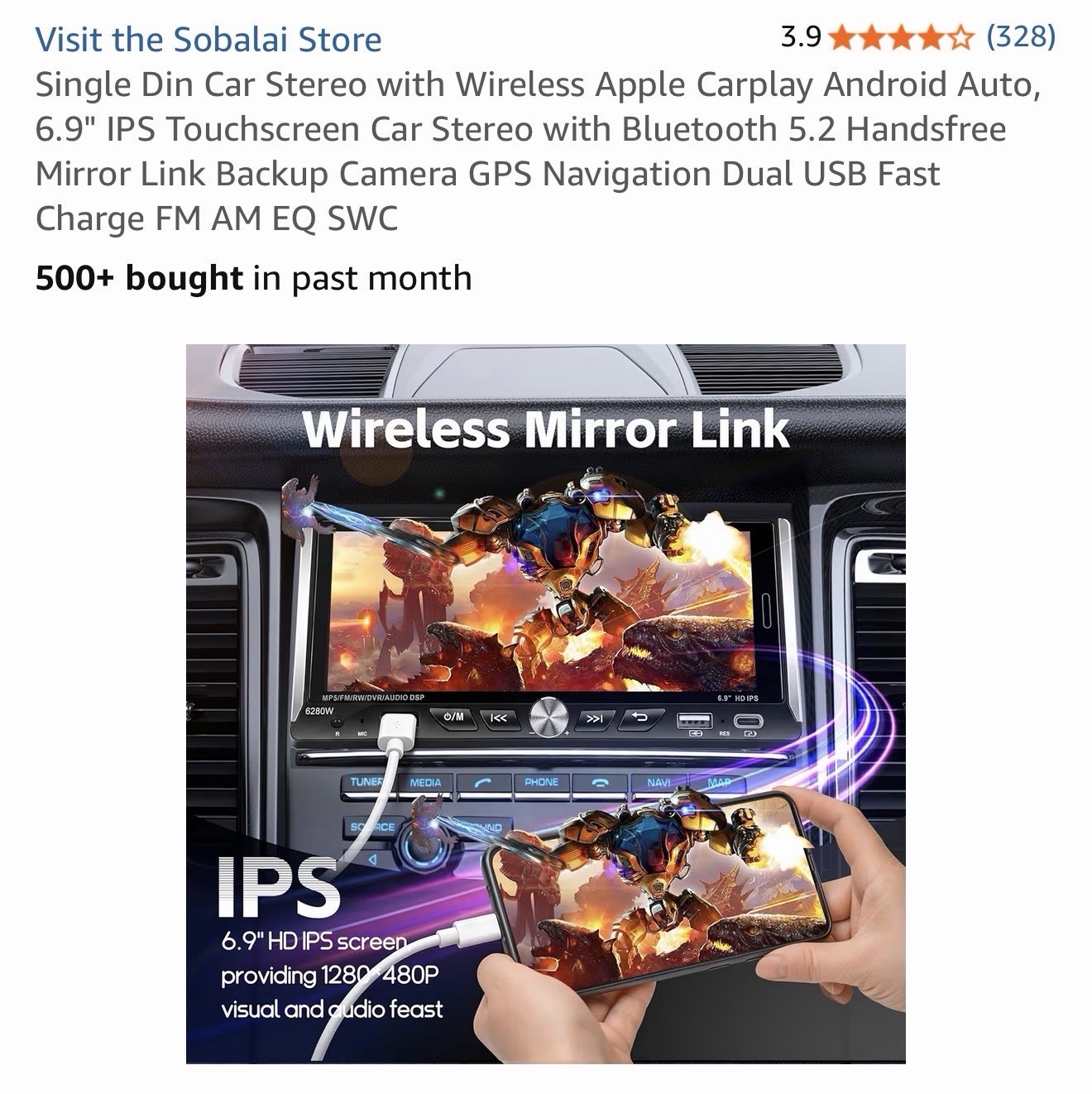 Single Din Car Stereo with Wireless Apple Carplay Android Auto 6.9″ IPS