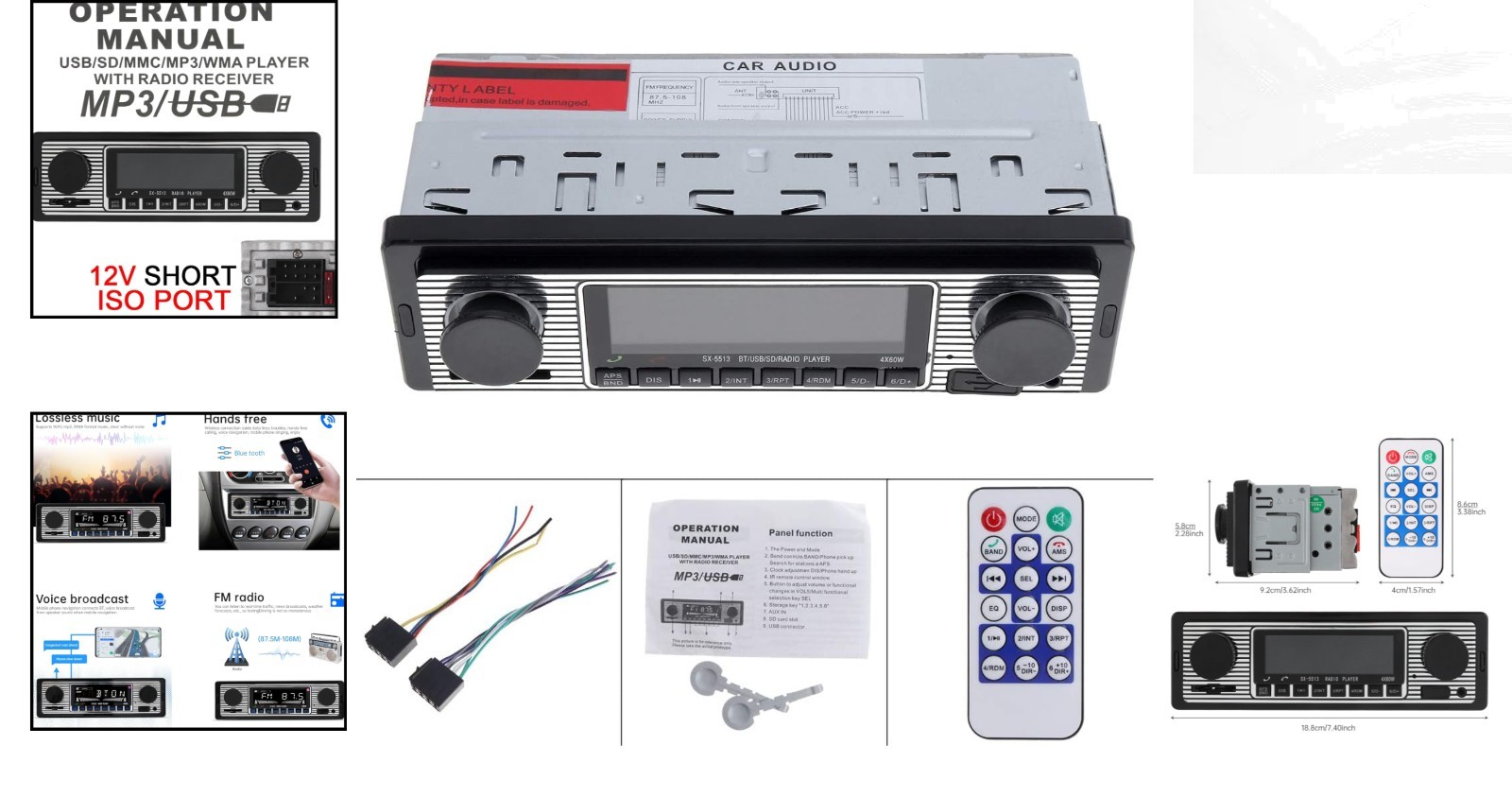 Sleek 12V Bluetooth Car Stereo with FM Radio, USB, SD & Remote Control