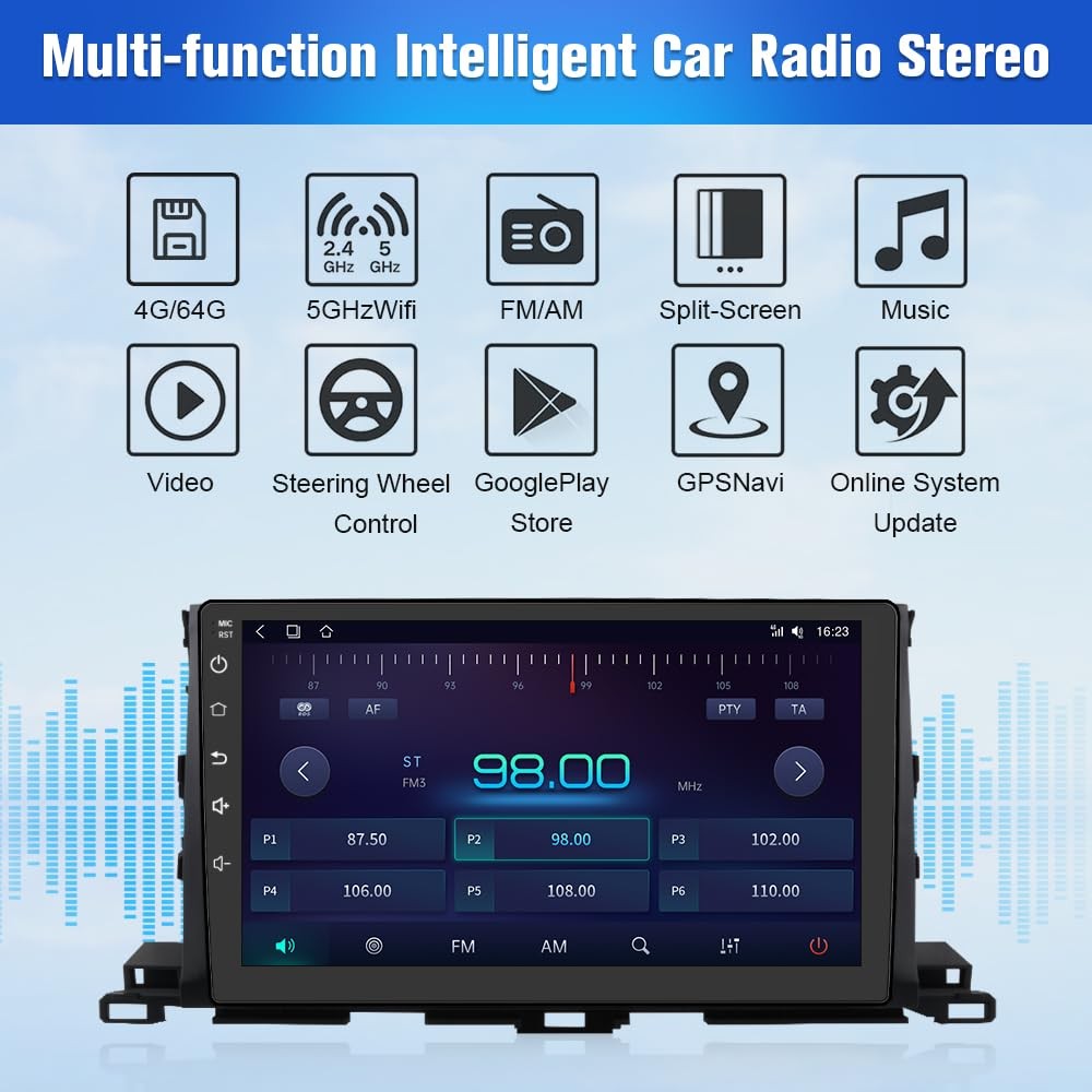 4G+64GB for Toyota Highlander 2014-2019 Car Radio Stereo Wi-Fi GPS 1280*800 Navi