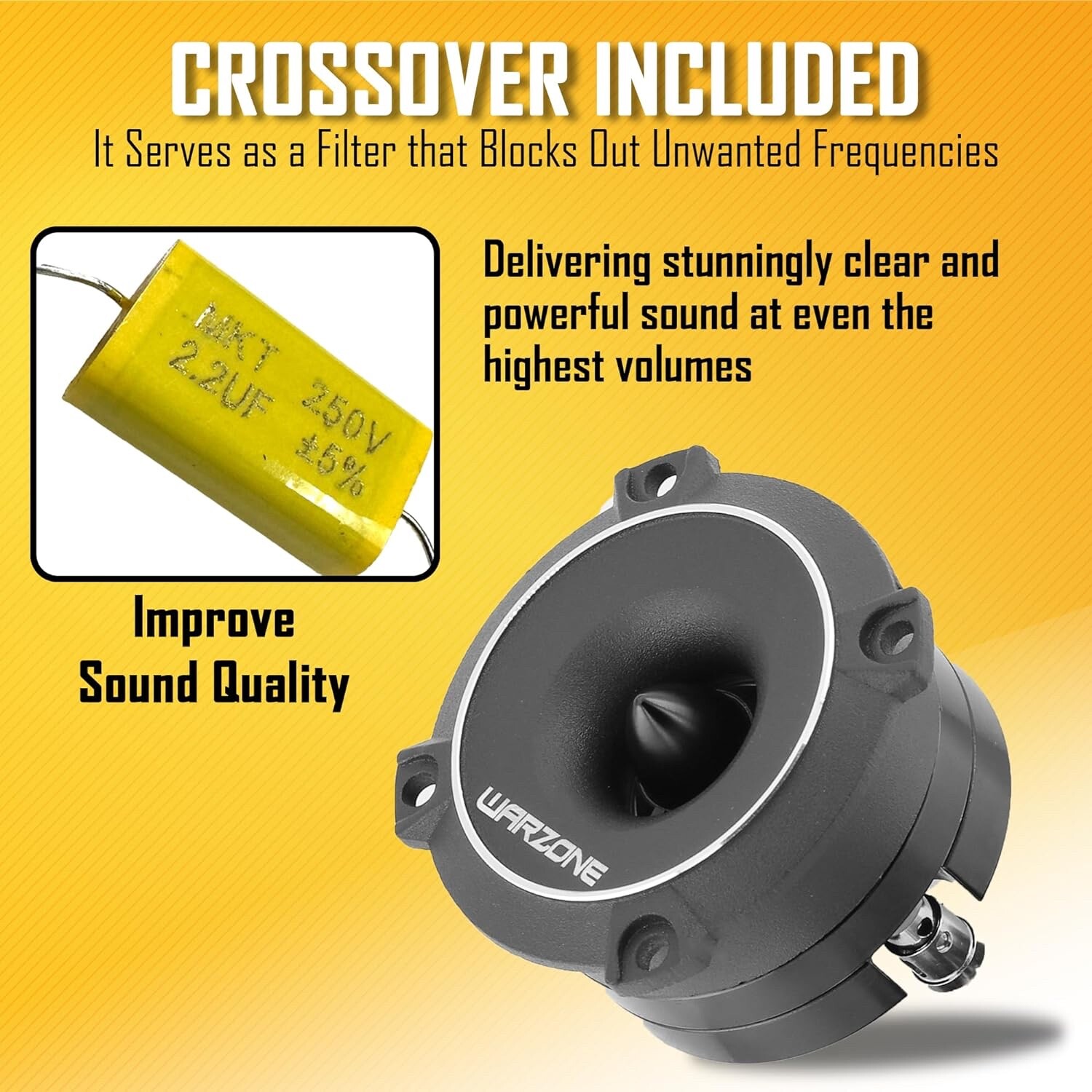 WARZONE 2.93″ Super Tweeter, 4 Ohm, 550W Max, 106dB Sensitivity, Titanium, CCAW