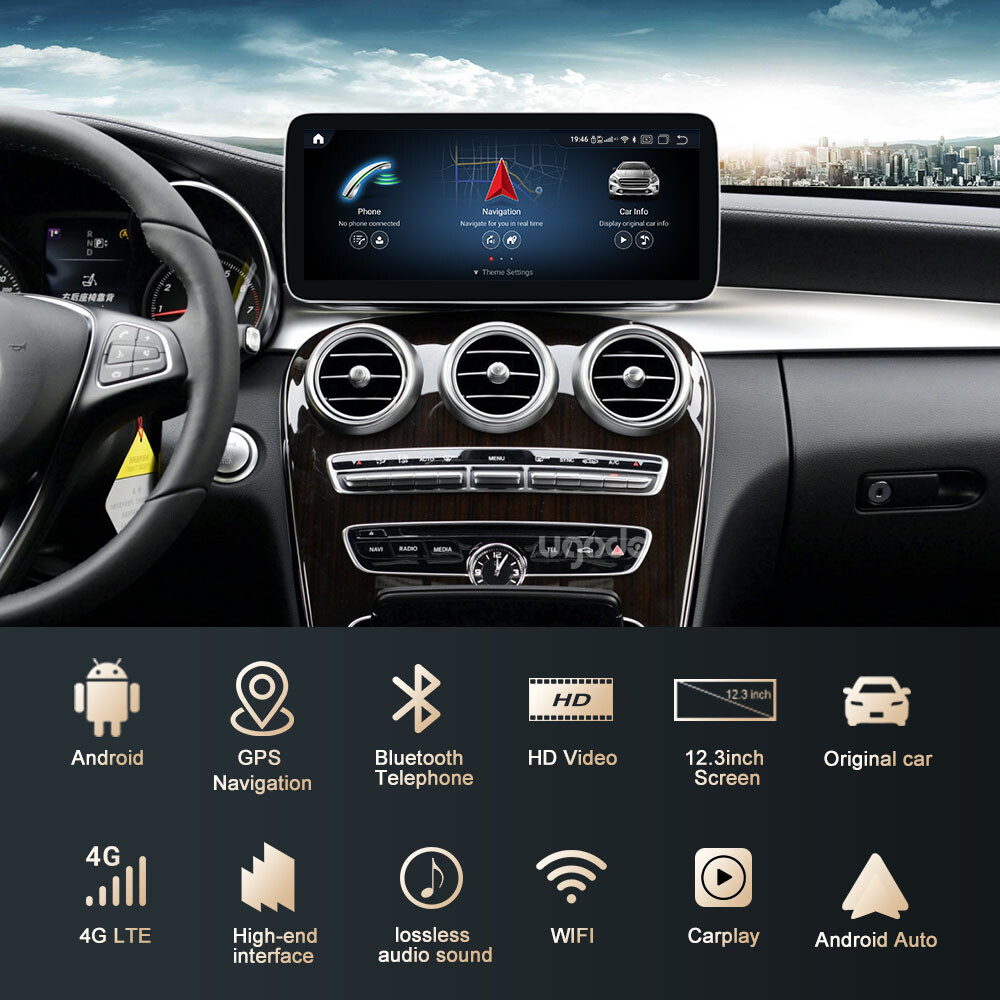 Ugode 12.3inch Android Screen Carplay GPS Mercedes Benz C GLC W205 2014-2020