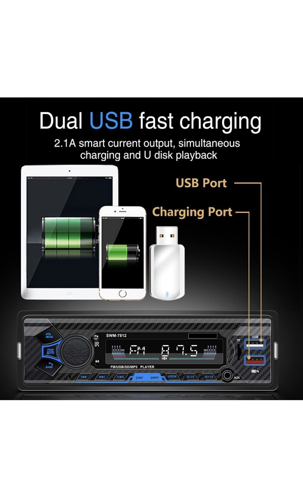Single Din Car Stereo #7812 Bluetooth Radio,SWC/Subwoorf/BT USB | BRAND NEW
