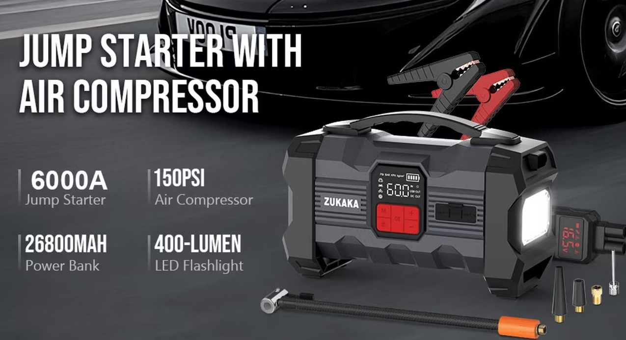 Car Jump Starter 6000A 150 PSI Air Compressor 12V Battery Booster Charger
