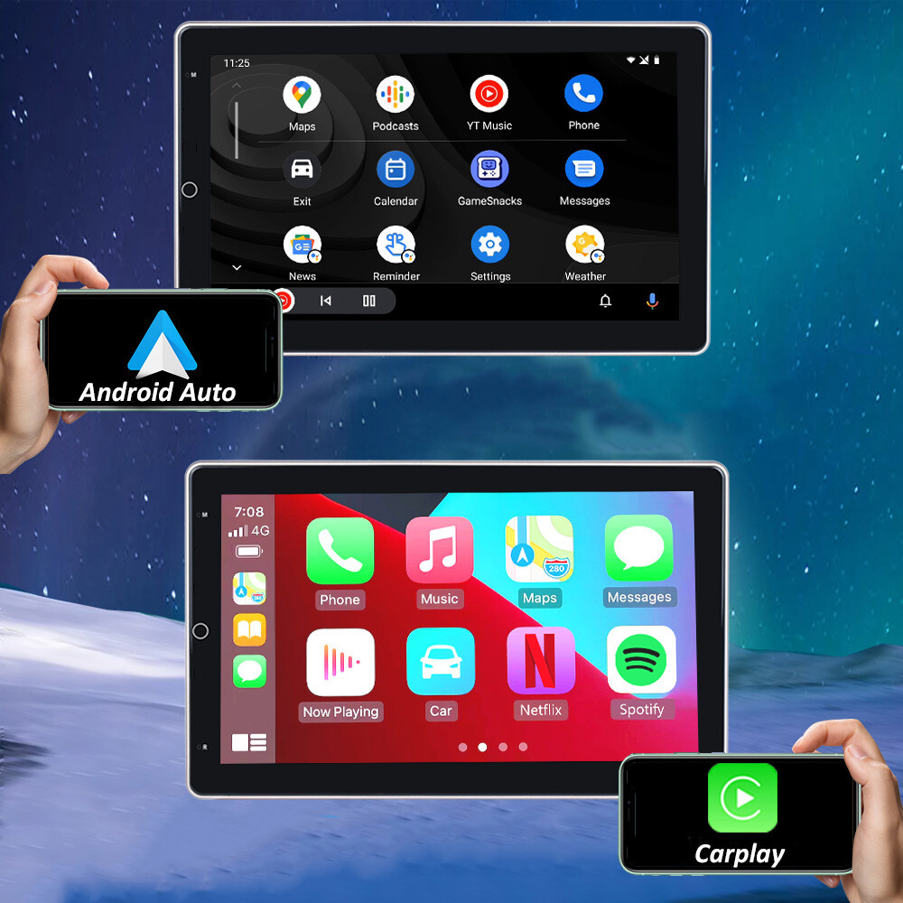 6+128GB Single 1Din Rotatable CarPlay 10.1″ Car GPS AM Stereo Radio QLED DSP GPS