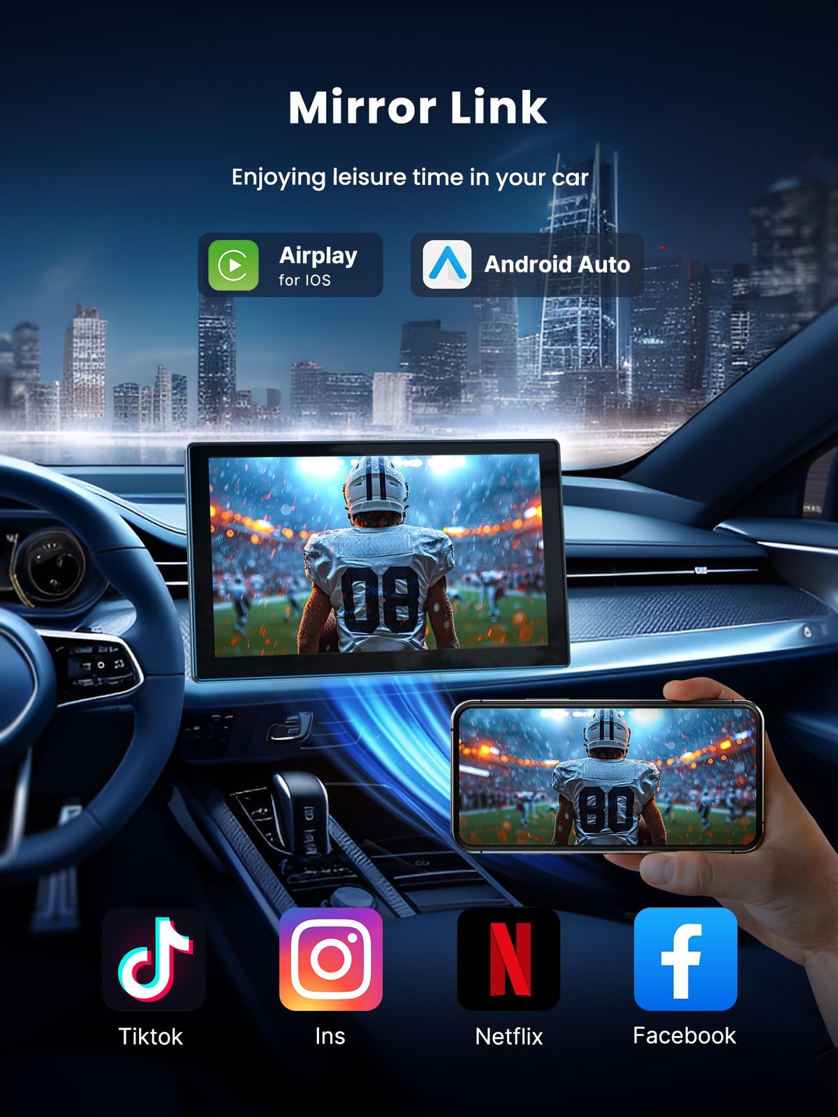 9″ Wireless Apple Carplay Screen for Car, Portable Car Play Screen for Car & …