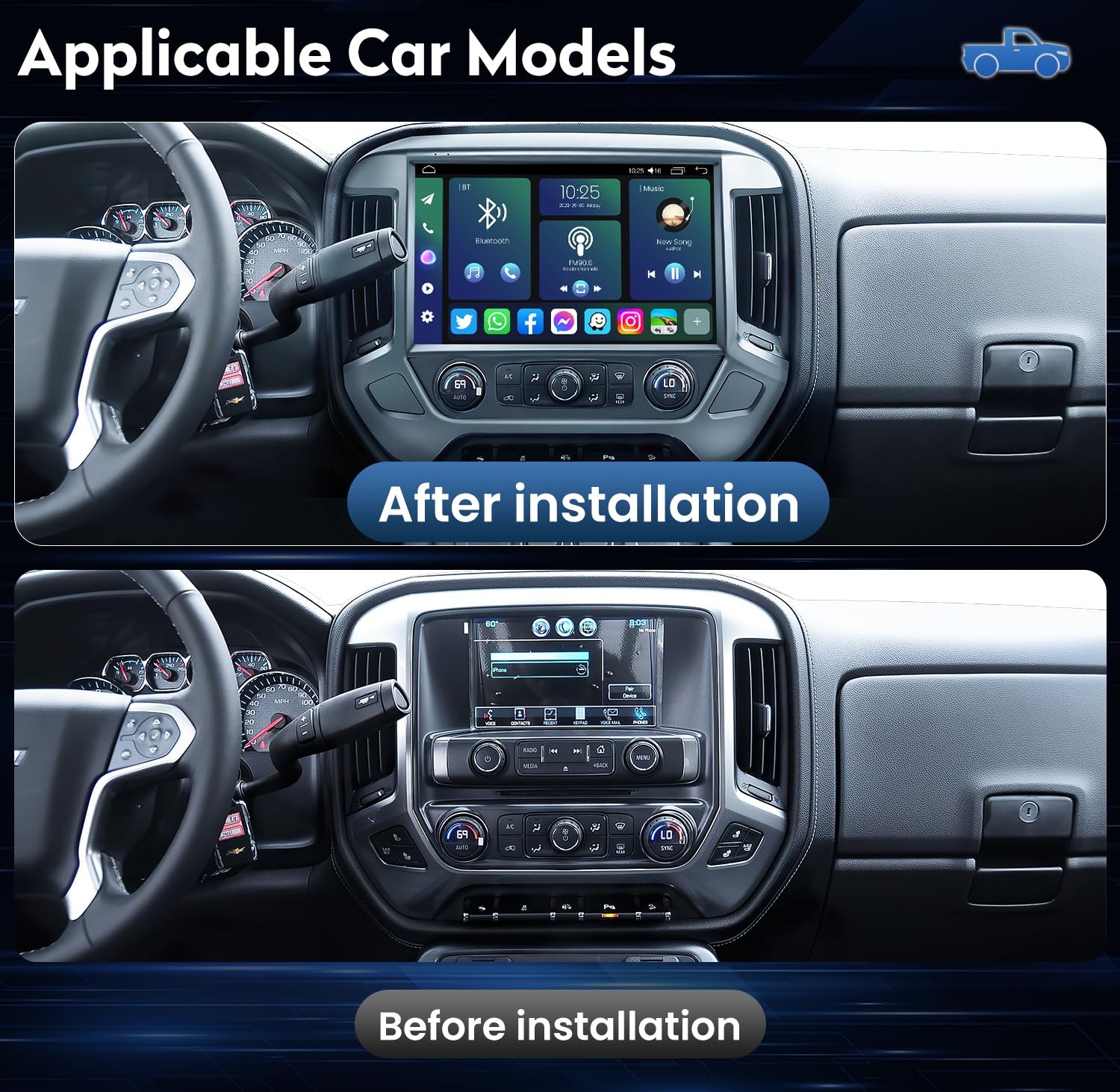 13.1” Radio Carplay Android 13 For Chevy Silverado GMC Sierra 2014-2018+Camera