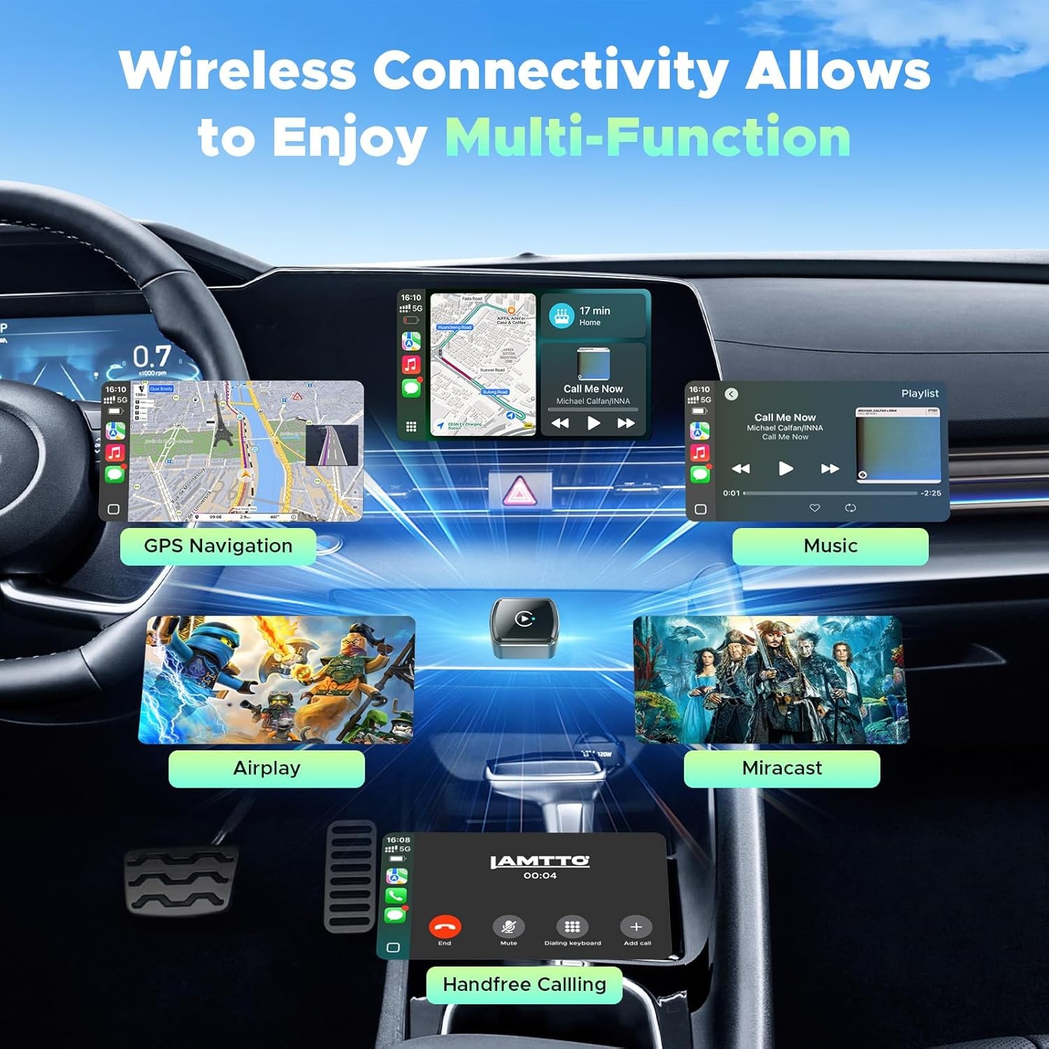 Mirror Phone to Car Screen Adapter 4 in 1 Wireless Adapter Kivont Mini Carplay