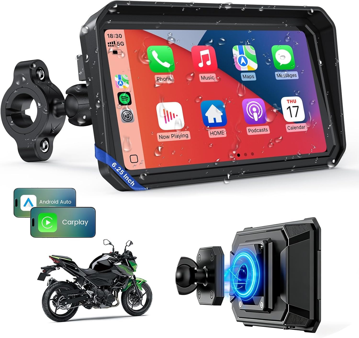 WonVon 7 Inch Wireless Motorcycle Carplay GPS Navigation System Apple Carplay