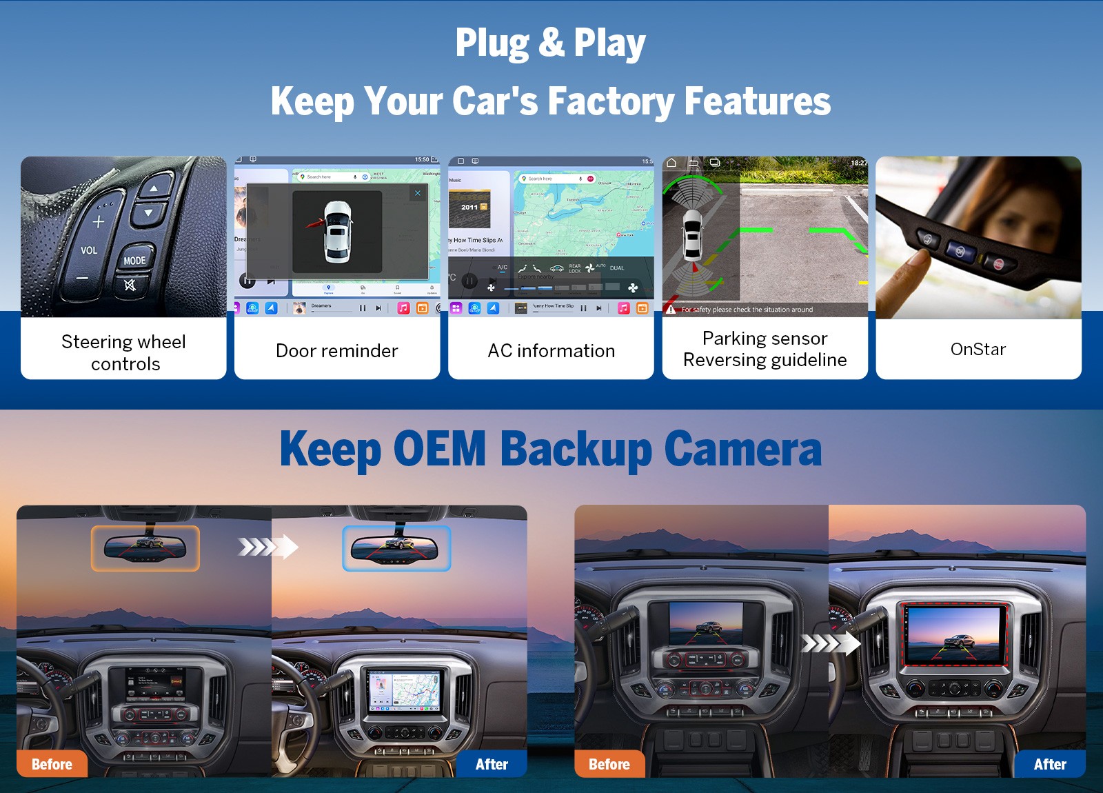 10.1 inch QLED 6+64 Android for Chevy Silverado 14-18 Car Stereo CarPlay In Dash
