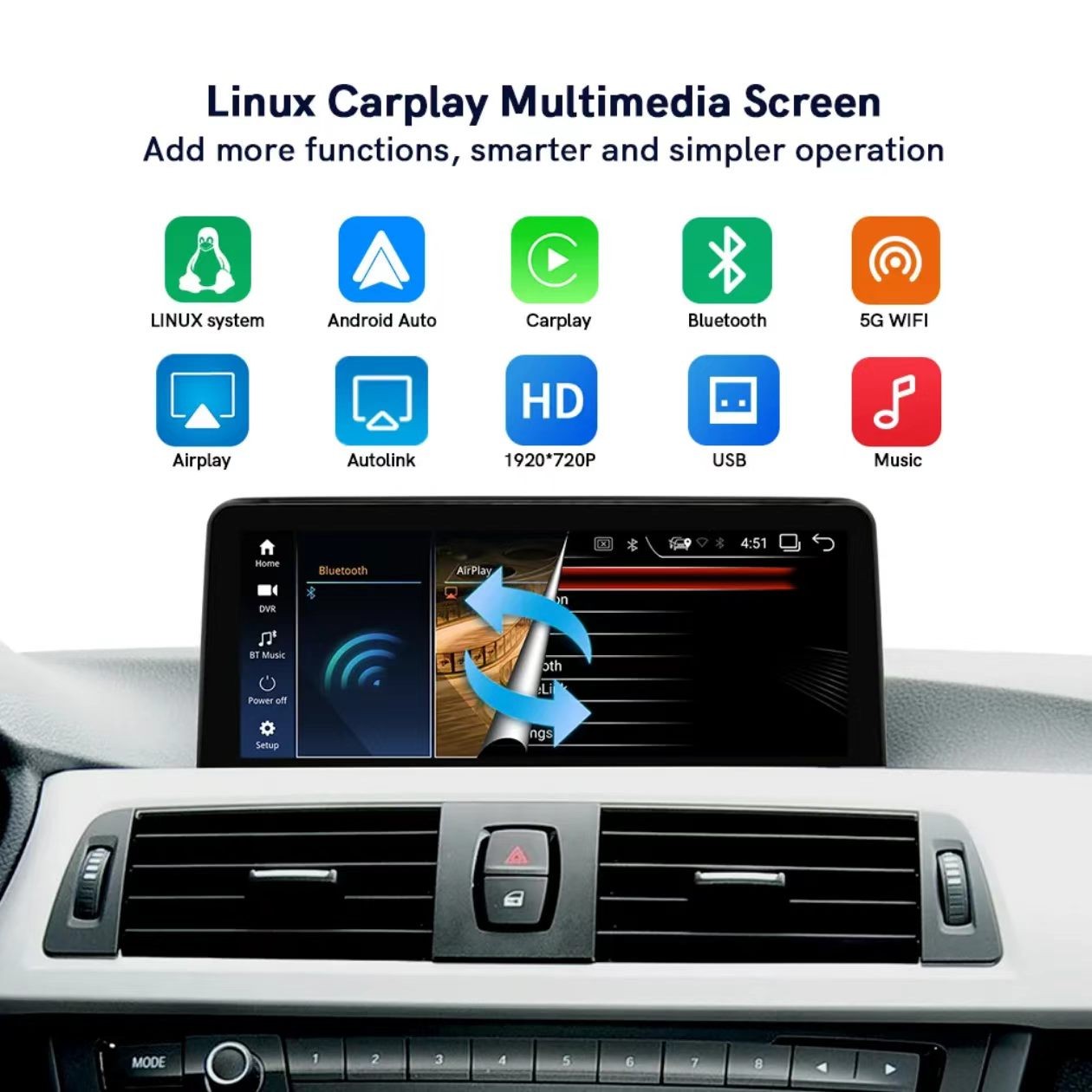 CarPlay Linux Touch Screen For BMW 3 4 Serie F30 F31 F32 F33 F34 F36 2013-2017