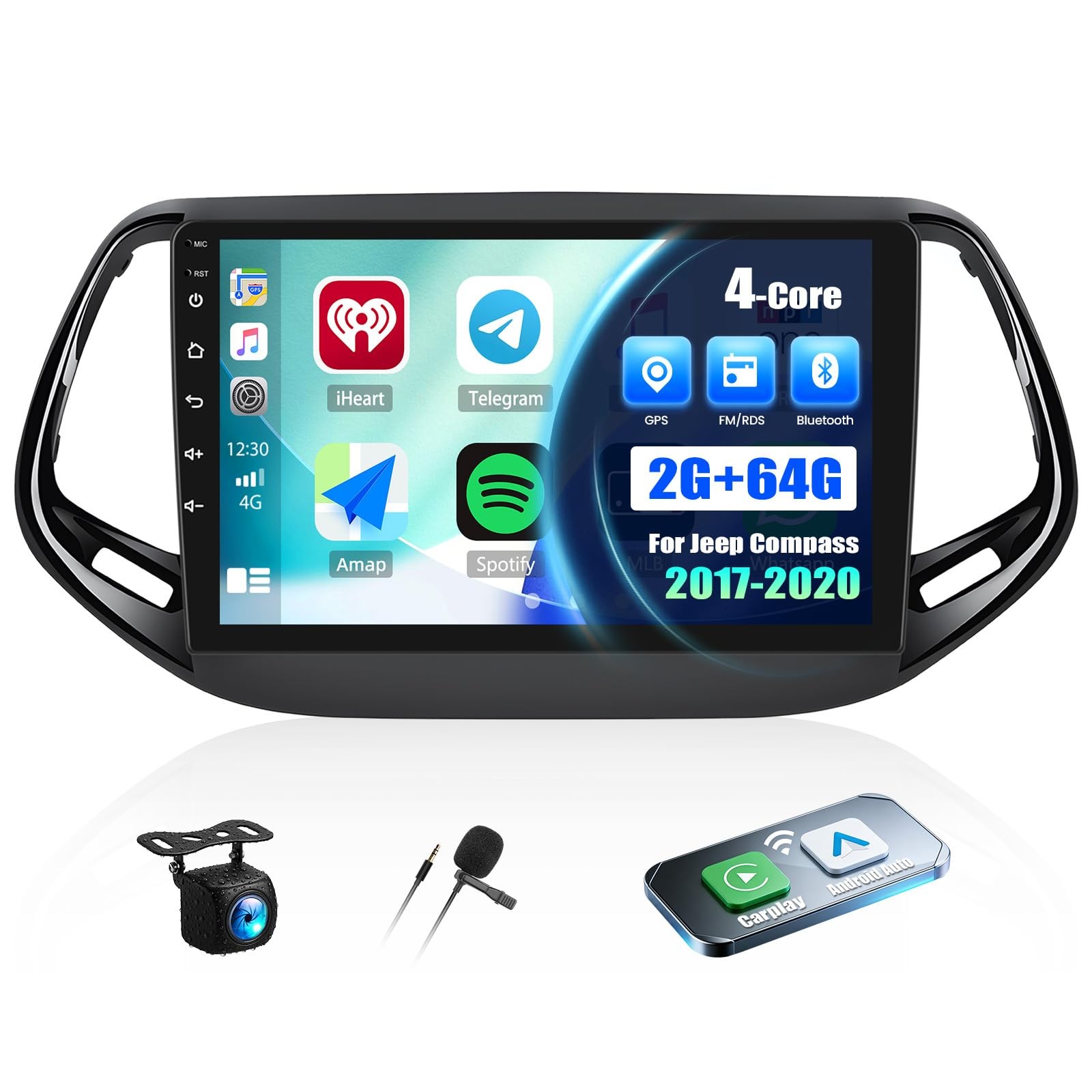 4 Core 2+64G Android 15 Car Stereo for Jeep Compass 2017-2020 with Wireless C…