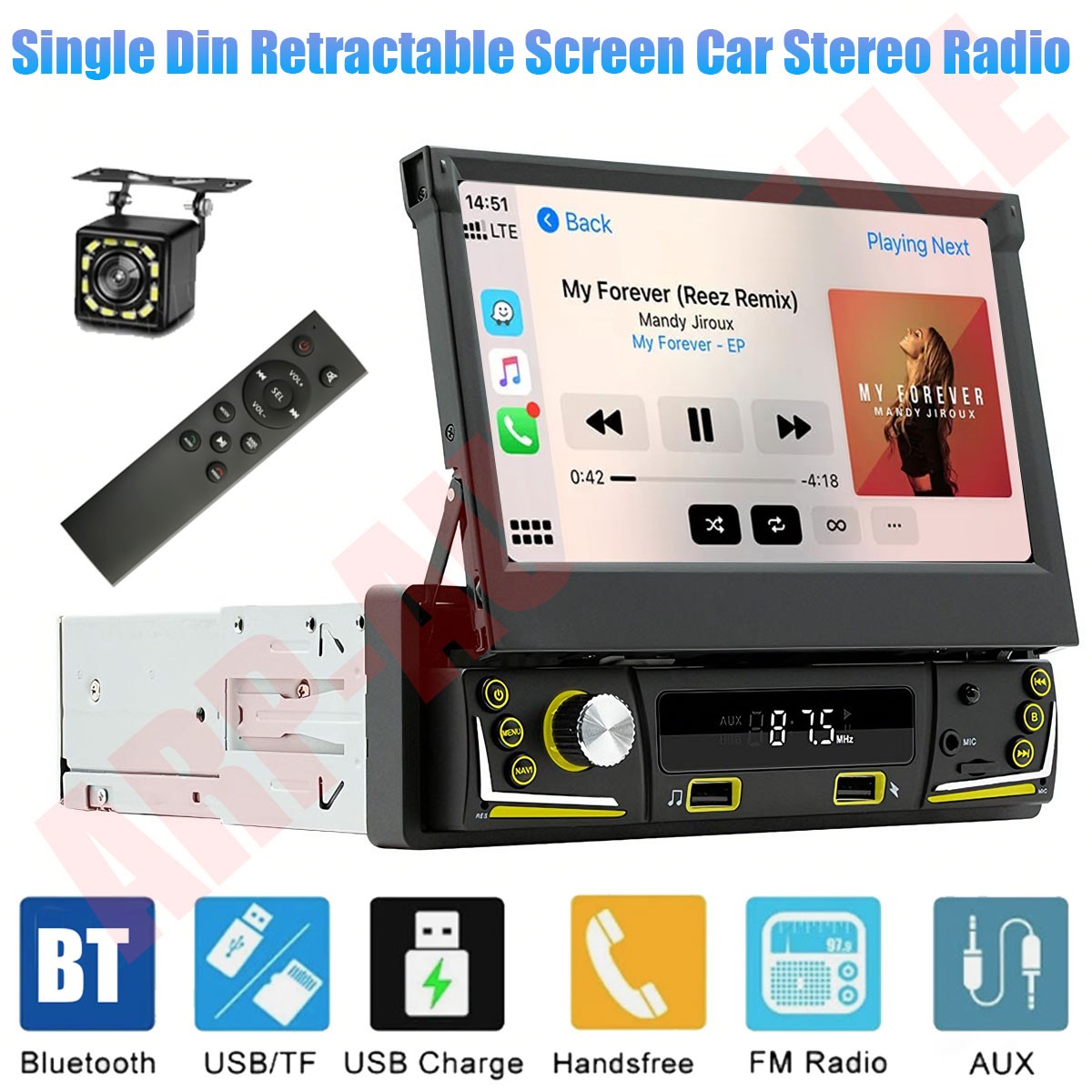 7” Single Din Android 15 Retractable Screen Car Radio GPS WIFI Carplay + Remote