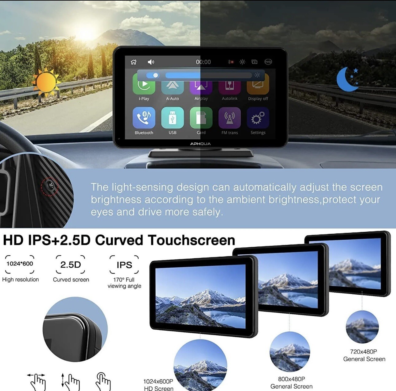ALHQUA 7” Full HD Display IPS Touch Screen BT/USB/TF Audio/Video/ Voice Controls