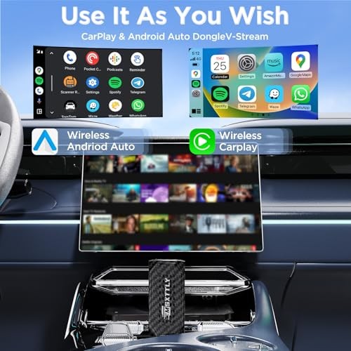 Mini 3in1 Stream CarPlay Android Auto Wireless Adapter, Support BlackGrey