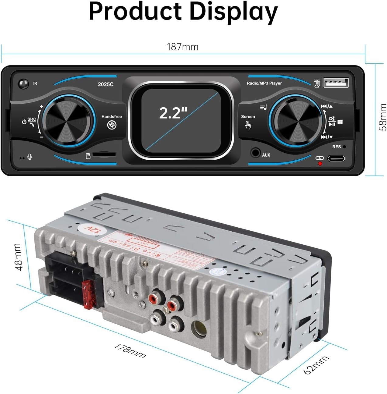 Modern Single Din Bluetooth Car Radio with 60W Output & Customizable Display