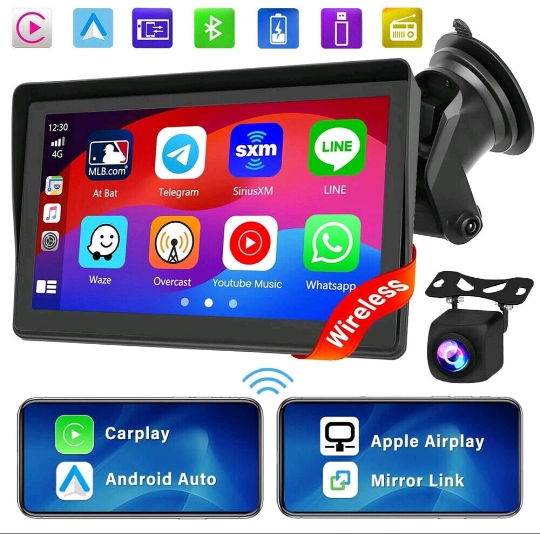 7” Portable Car Stereo Radio Wireless Apple CarPlay Android Auto Backup Camera