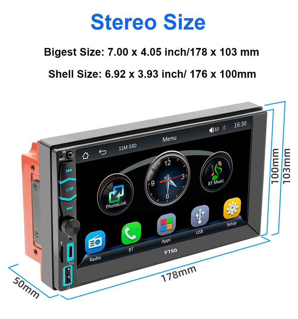 7″ Wireless Car Radio FM Double 2DIN Apple CarPlay Stereo Touch Screen Bluetooth