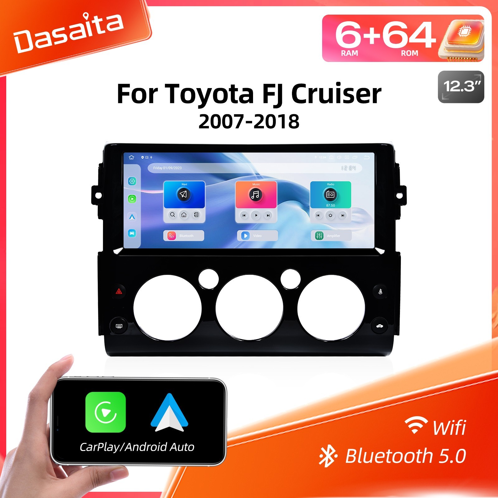 Dasaita Android 2K Radio for Toyota FJ Cruiser 07-2018 QLED 8 Core 6+64G BT WIFI