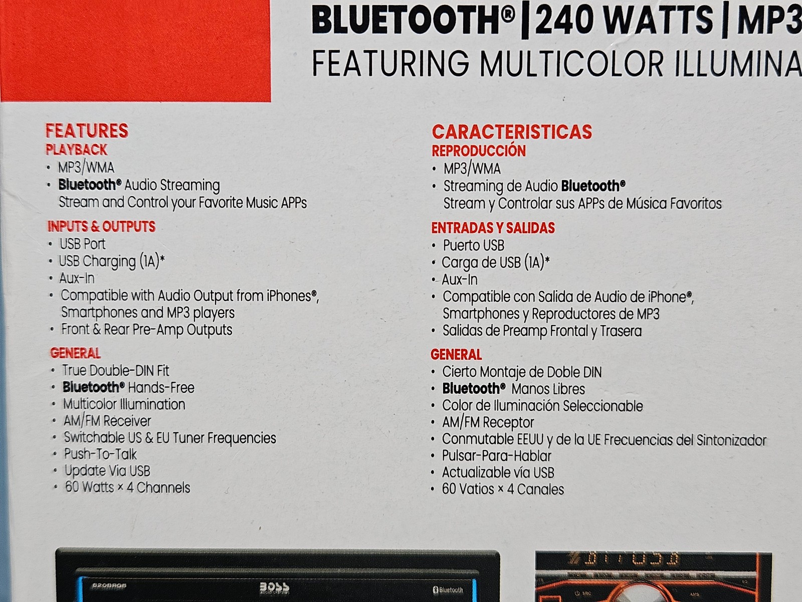 BOSS Audio 820BRGB Double Din 240 Watt Car Stereo, Bluetooth MP3 AM/FM Reciever