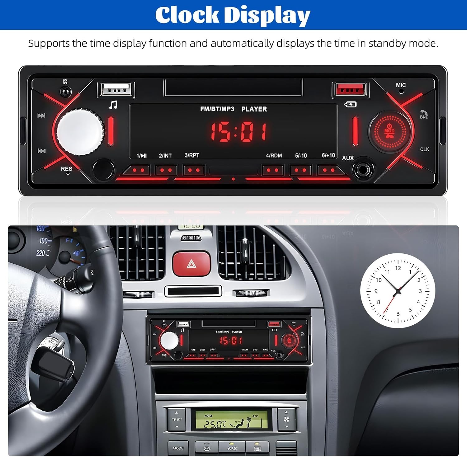 Single DIN Bluetooth Car Stereo MP3 USB FM AUX Hands Free