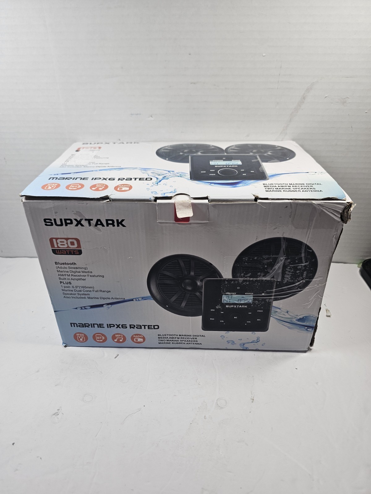 Supxtark Waterproof Boat Bluetooth Receiver AM FM Radio with 2pcs White Speakers