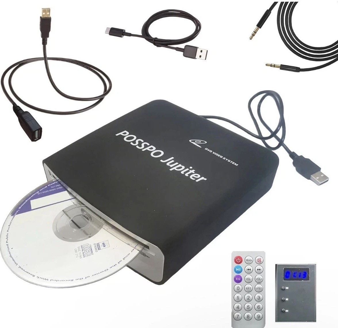 POSSPO Jupiter USB External CD/DVD Player for Car Auto Plug & Play AUX Decoder