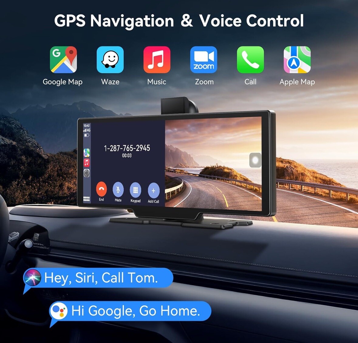 Wireless Carplay Screen, 10.26 inch IPS FHD Touchscreen, Back Up Cam Dash Cam