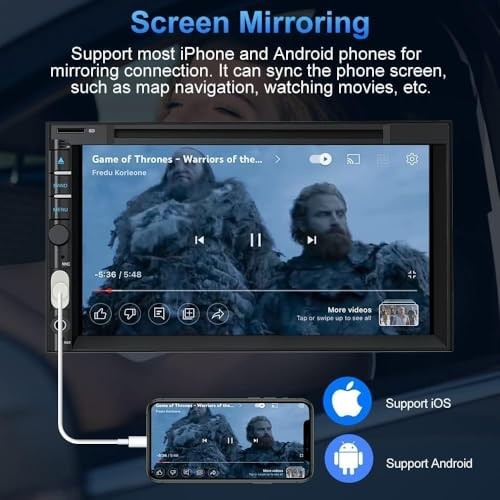 Double Din Car Stereo with CD DVD, Backup Camera Supports CarPlay/Android