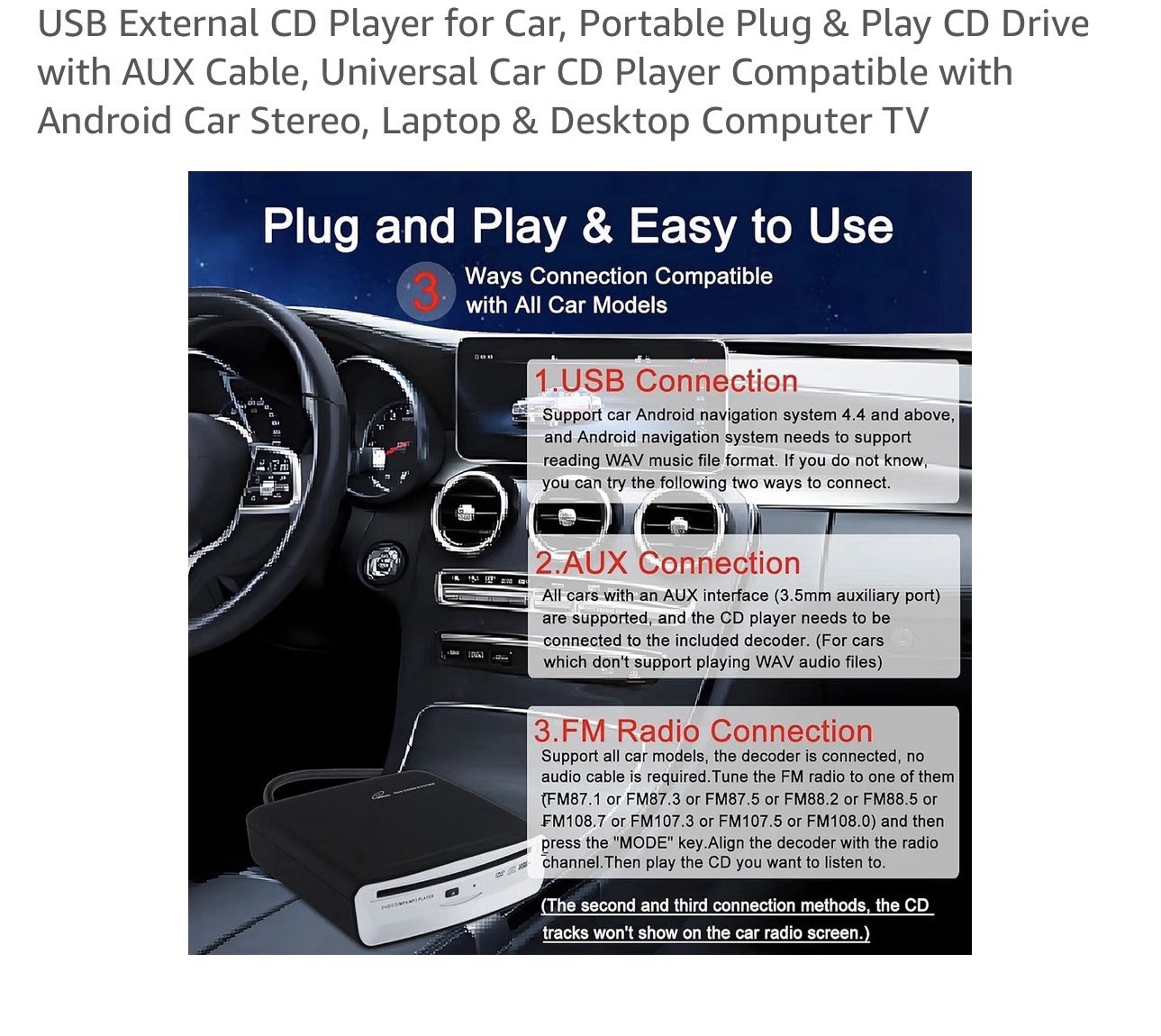 Universal External Car CD Player Machine USB CD Player for Car