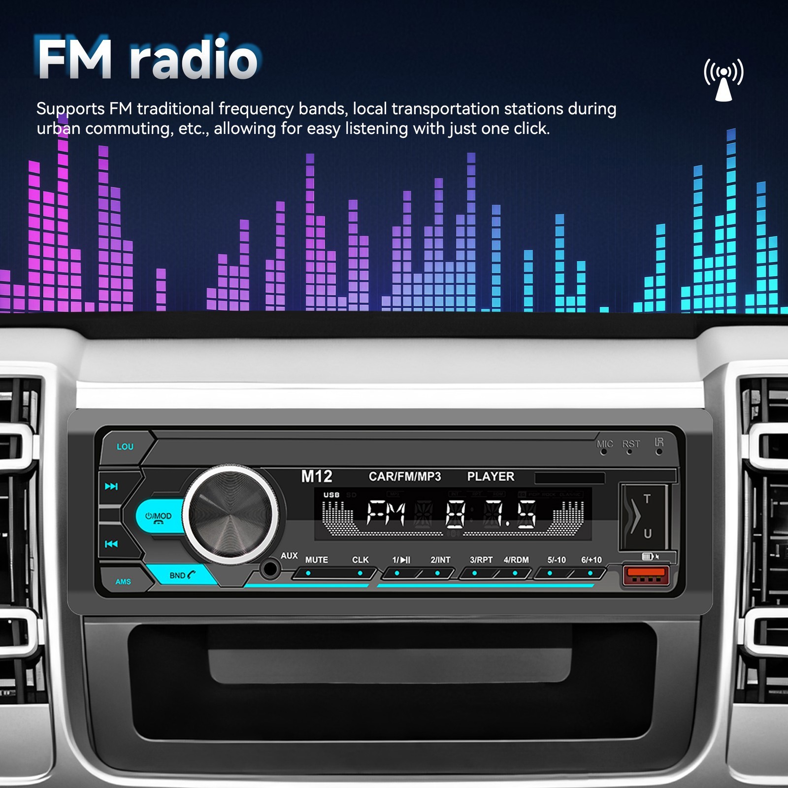 Car Stereo Bluetooth Audio In-Dash Aux Input Receiver SD USB MP3 Radio Player FM
