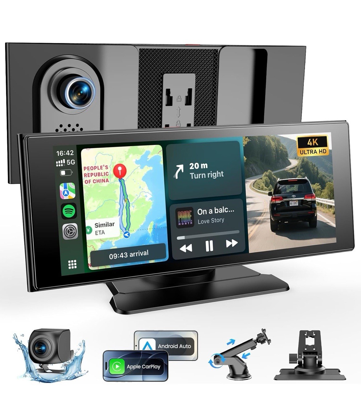 Wireless Car Play Screen, 10.26” Monitor with Apple Carplay & Android Auto
