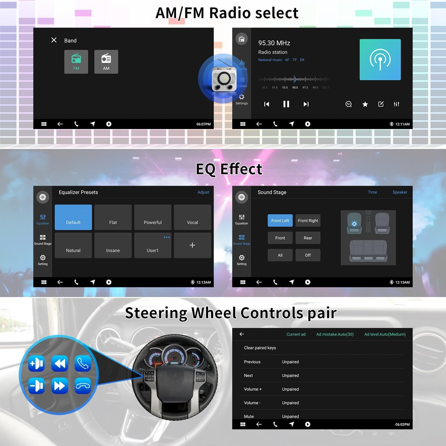 10.1 Inch Single DIN Car Stereo Universal Android Car Radio Adjustable Touchscre