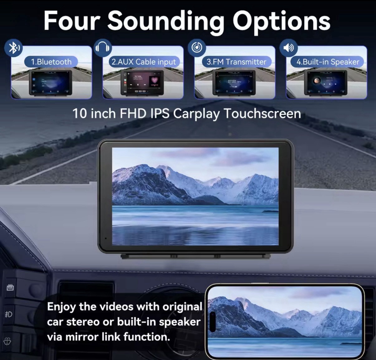CarPlay/Android Auto 10in FHD IPS Touchscreen Car Radio BT AUX TF Card