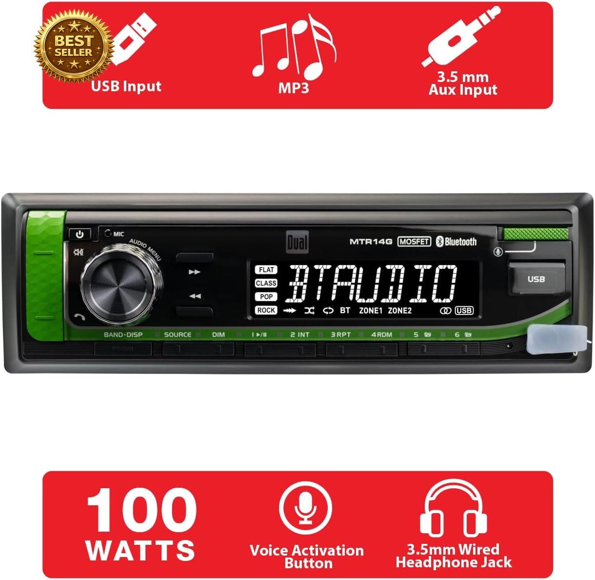 TRJDR14G John Deere Tractor Radio | 7-Character LCD | Weatherproof | Bluetooth |