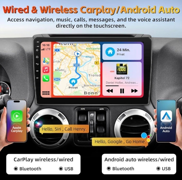 Android 15 Car Stereo Jeep Wrangler JK 2007-2018 CarPlay Touchscreen GPS NEW