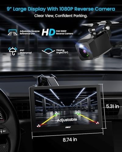 IK5 9″ Wireless CarPlay & Android Auto Screen with Dash & Backup Cameras