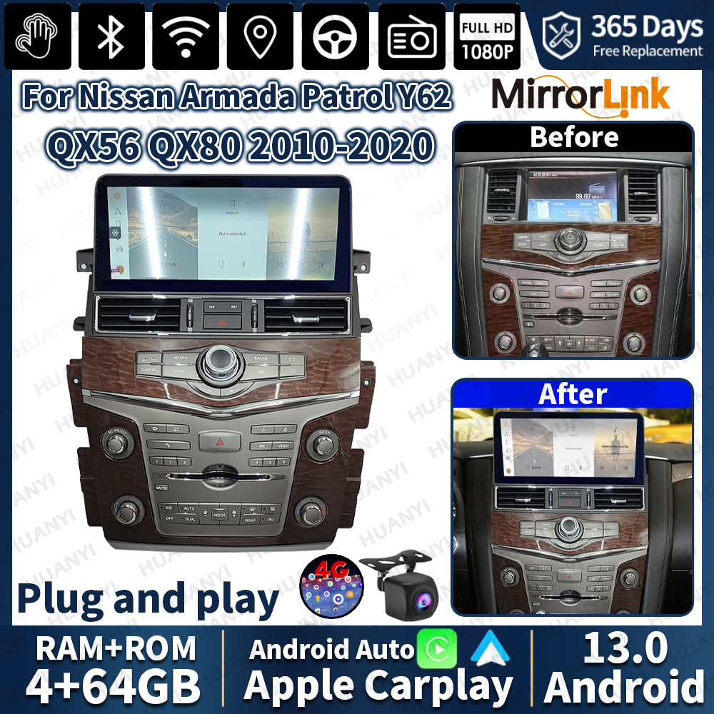 For Nissan Armada Patrol Y62 Infiniti QX56 QX80 Android Car Radio Carplay Stereo