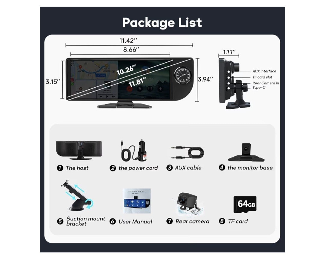 MINQO 10.26” Car Mp5 Player Touchscreen Wireless CarPlay Android Auto DVR