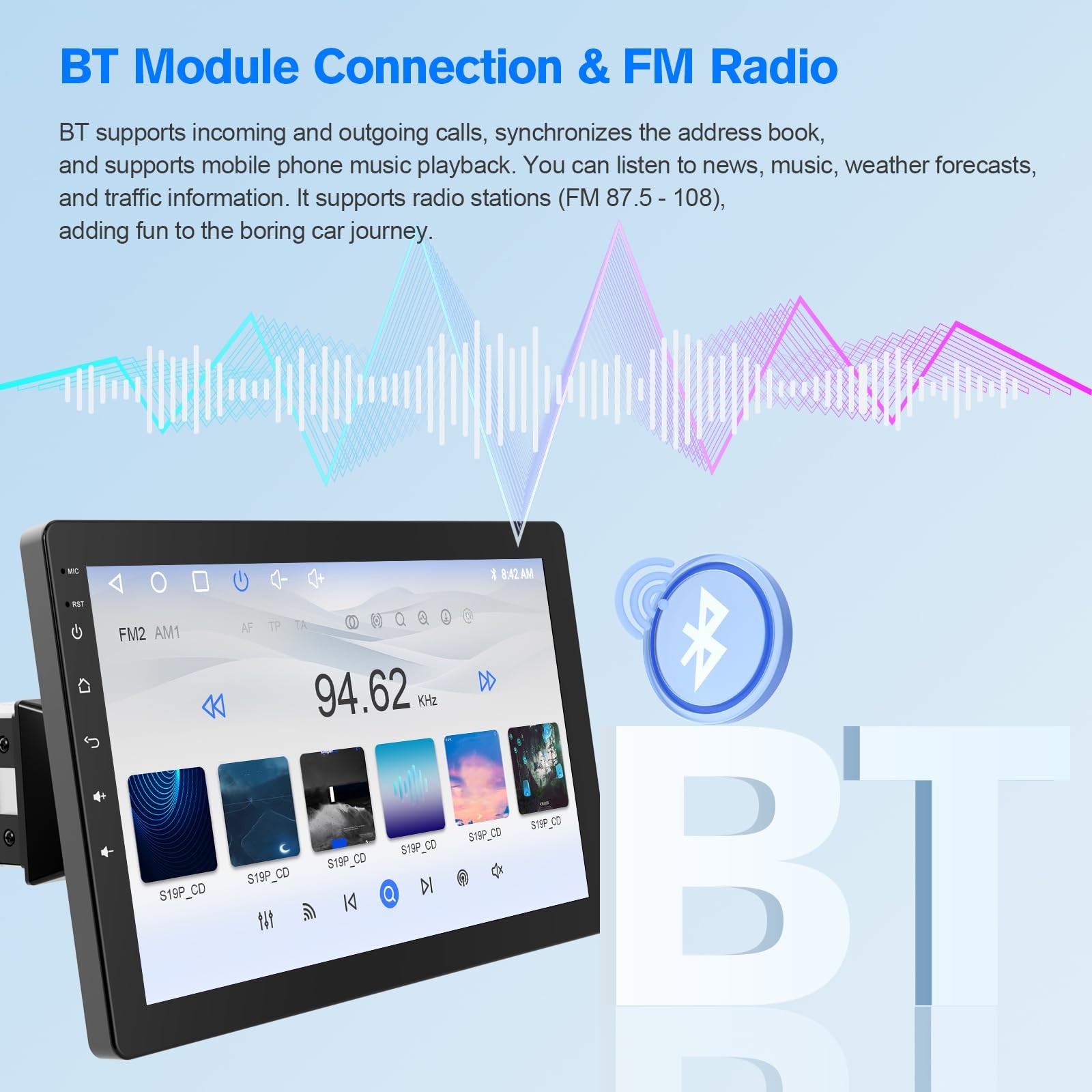 10.1″ Rotatable Touch Screen Car Stereo Single Din – Android 10.1-inch, black