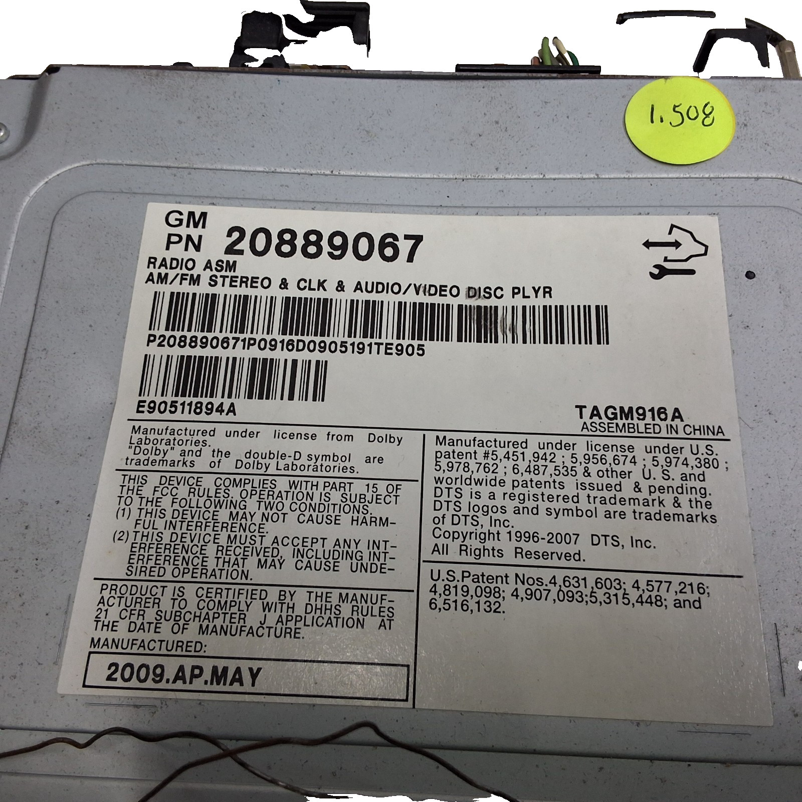 10 11 12 Buick LaCrosse Equinox SRX AM/FM XM CD radio receiver 20889067 OEM