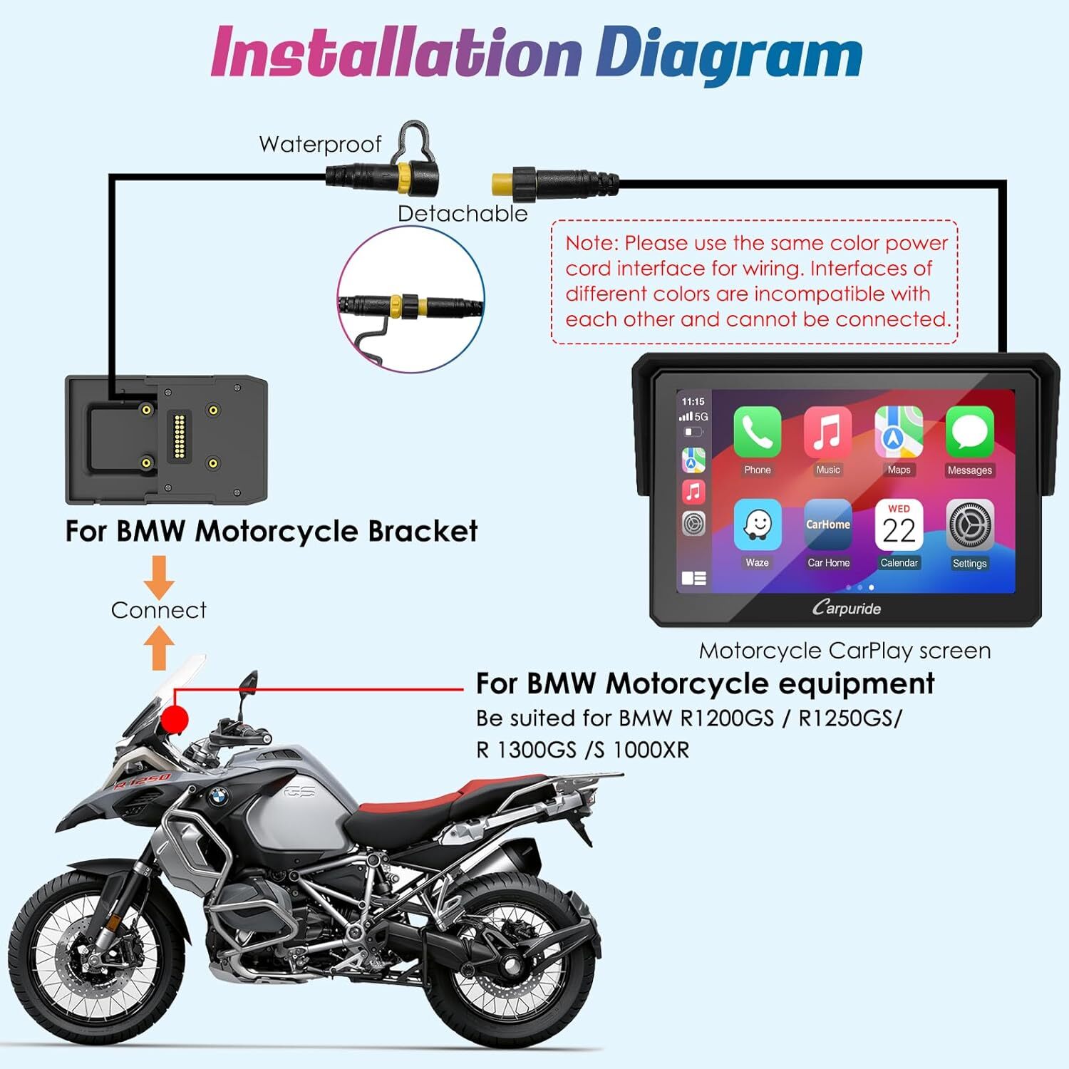 Carpuride W502B BMW Moto Wireless Carplay Dual Bluetooth Android Auto Waterproof