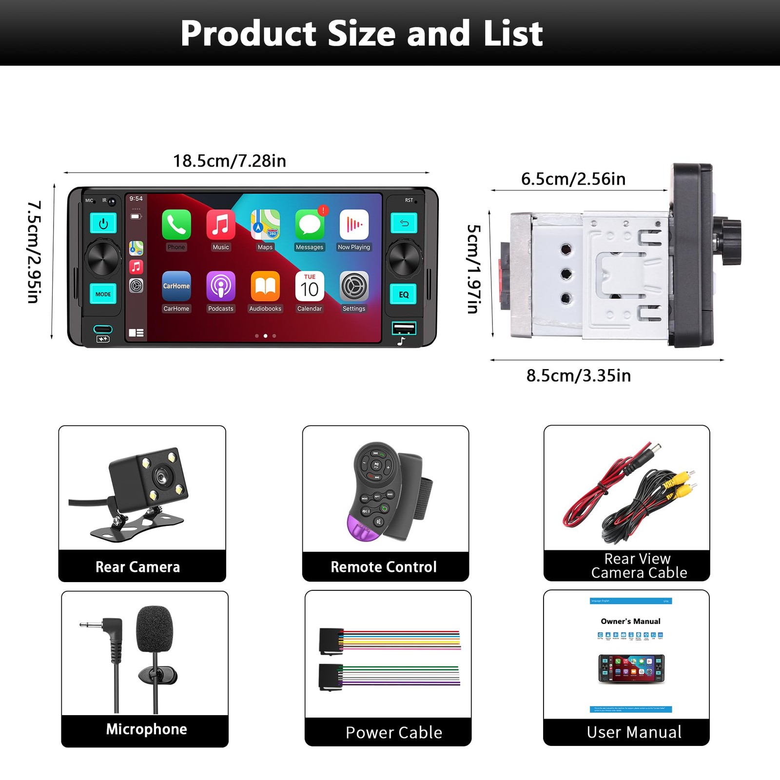 Single Din Car Stereo – Dual Knob Touchscreen Radio with Wireless Apple CarPl…