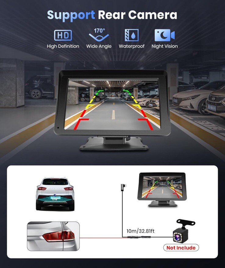 Podofo Wireless CarPlay Screen for Car, 7” HD IPS Touchscreen Portable Car…