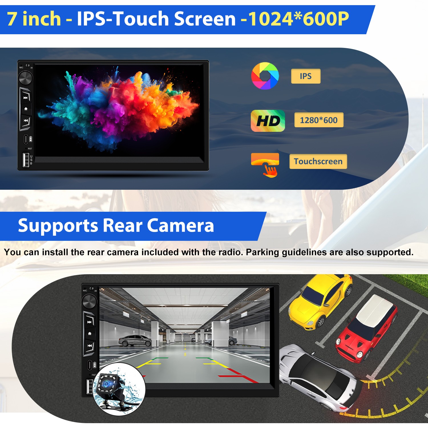 7″ 2Din CarPlay Android Auto Multimedia Player Rear Camera Universal Car Stereo