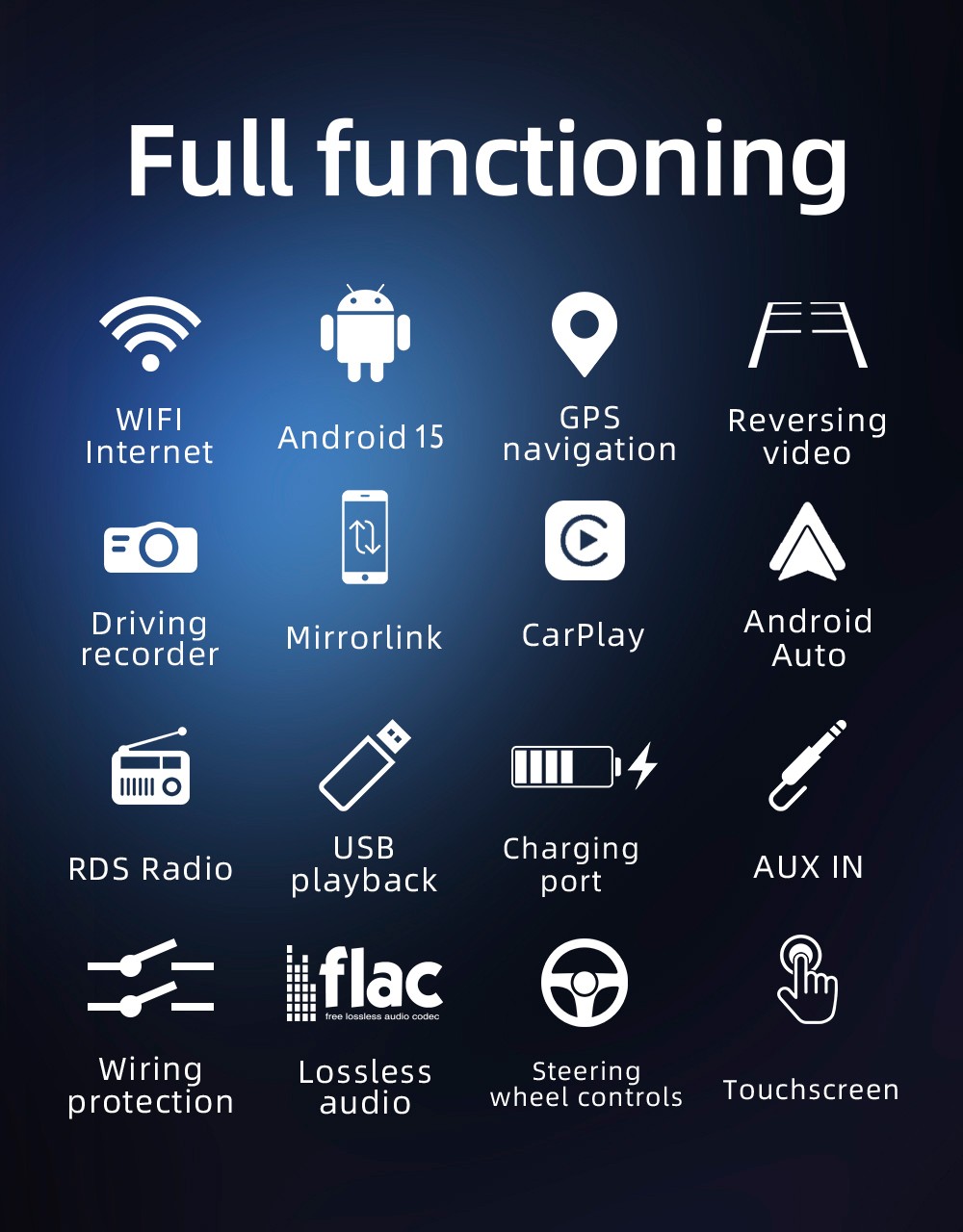 7″ Single 1 DIN Android 15 Flip Out Screen Carplay Car Stereo USB WIFI 64G+AHD