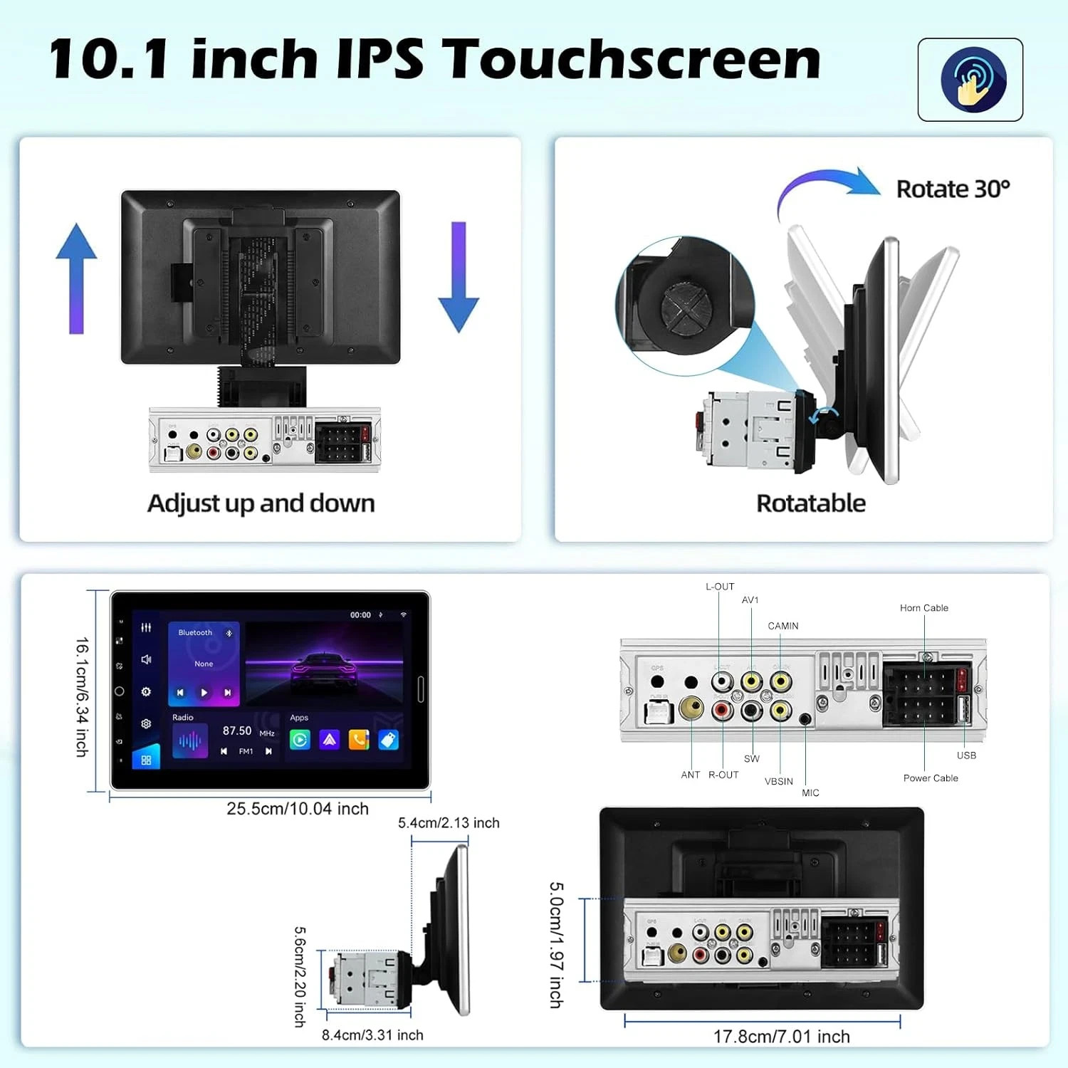 10.1 Inch Single Din Touchscreen Radio 10 Inch Car Stereo with Wireless Carplay