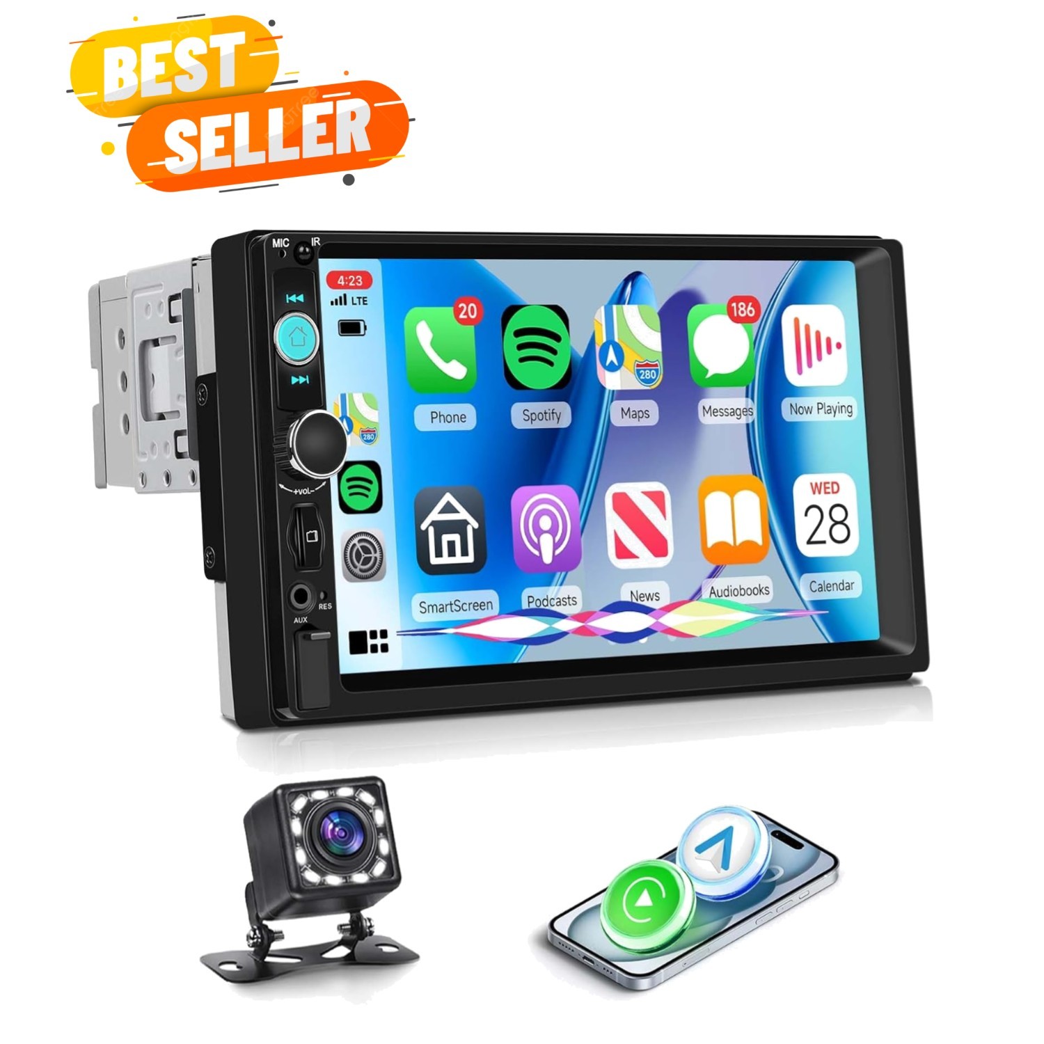7 Inch Single Din Car Stereo MP5 Multimedia Player with Wireless Carplay Andr…