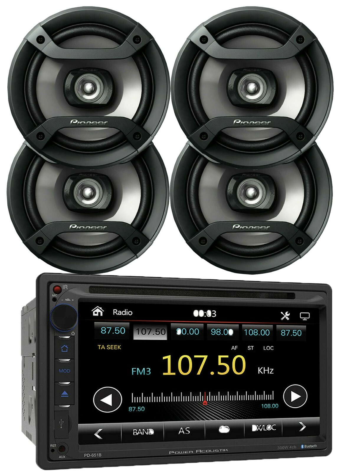 Power Acoustik PD-651B 2-DIN DVD/CD Receiver + 4x Pioneer TS-F1634R 6.5″ Speaker