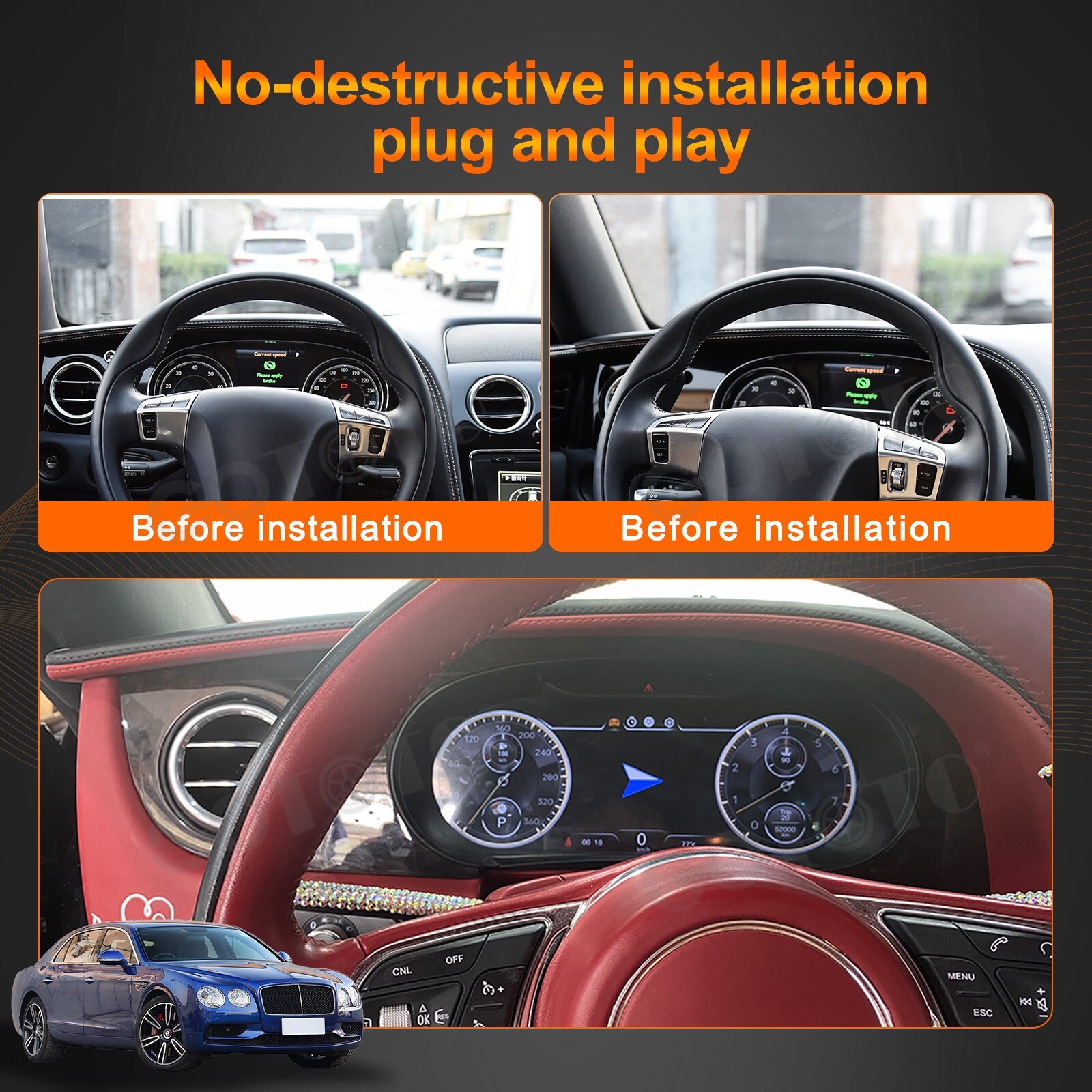 LCD Digital Cluster Speedometer for Bentley Flying Spur Continental GT 2013-2019